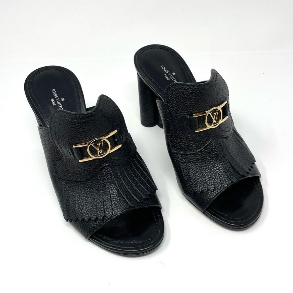 Louis Vuitton Indiana Mule Black Leather Slip On Open Toe Heel Sandal EU 37